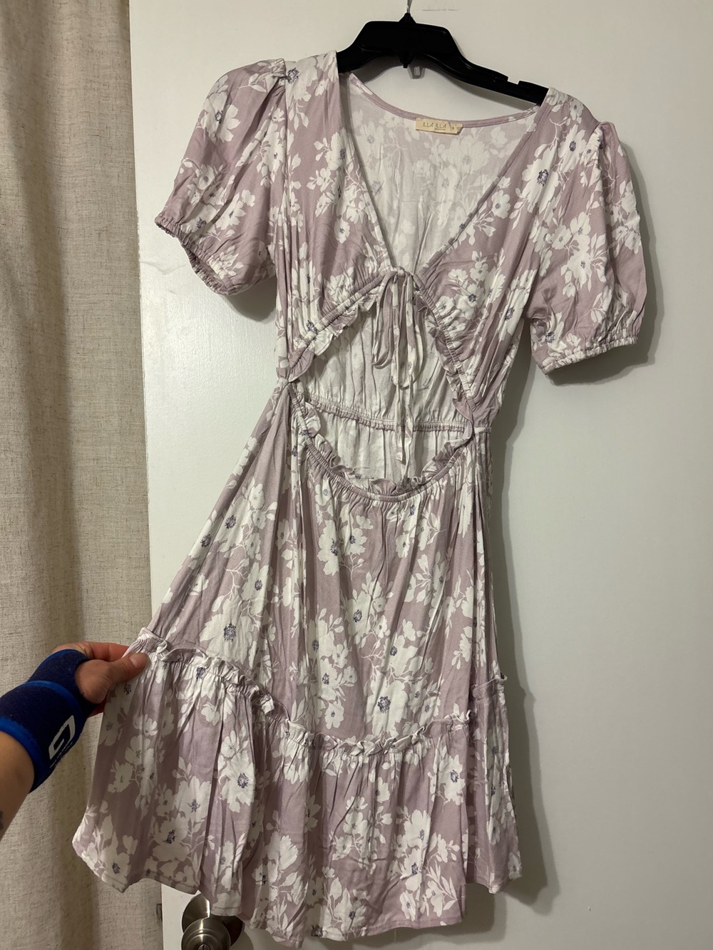 ILLA ILLA Dusty Lavender Floral Tie-Front Mini Dress